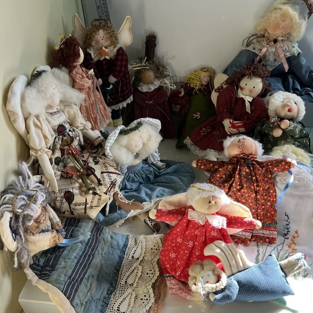 Vintage‎ Cottage Core Christmas Angel Decor Wood Fabric Country Lot Of 14